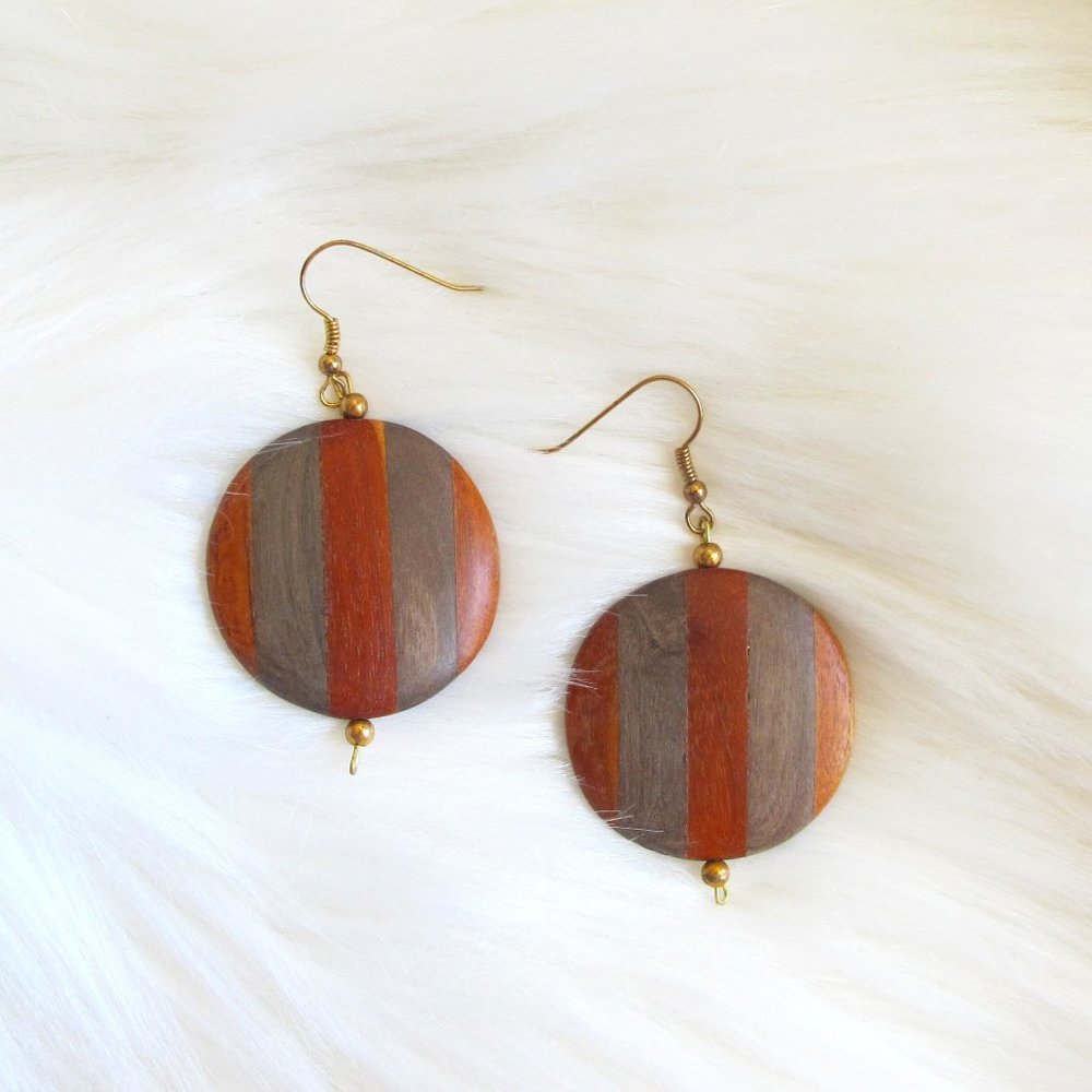Vintage Boho Chic Round Wooden Earrings